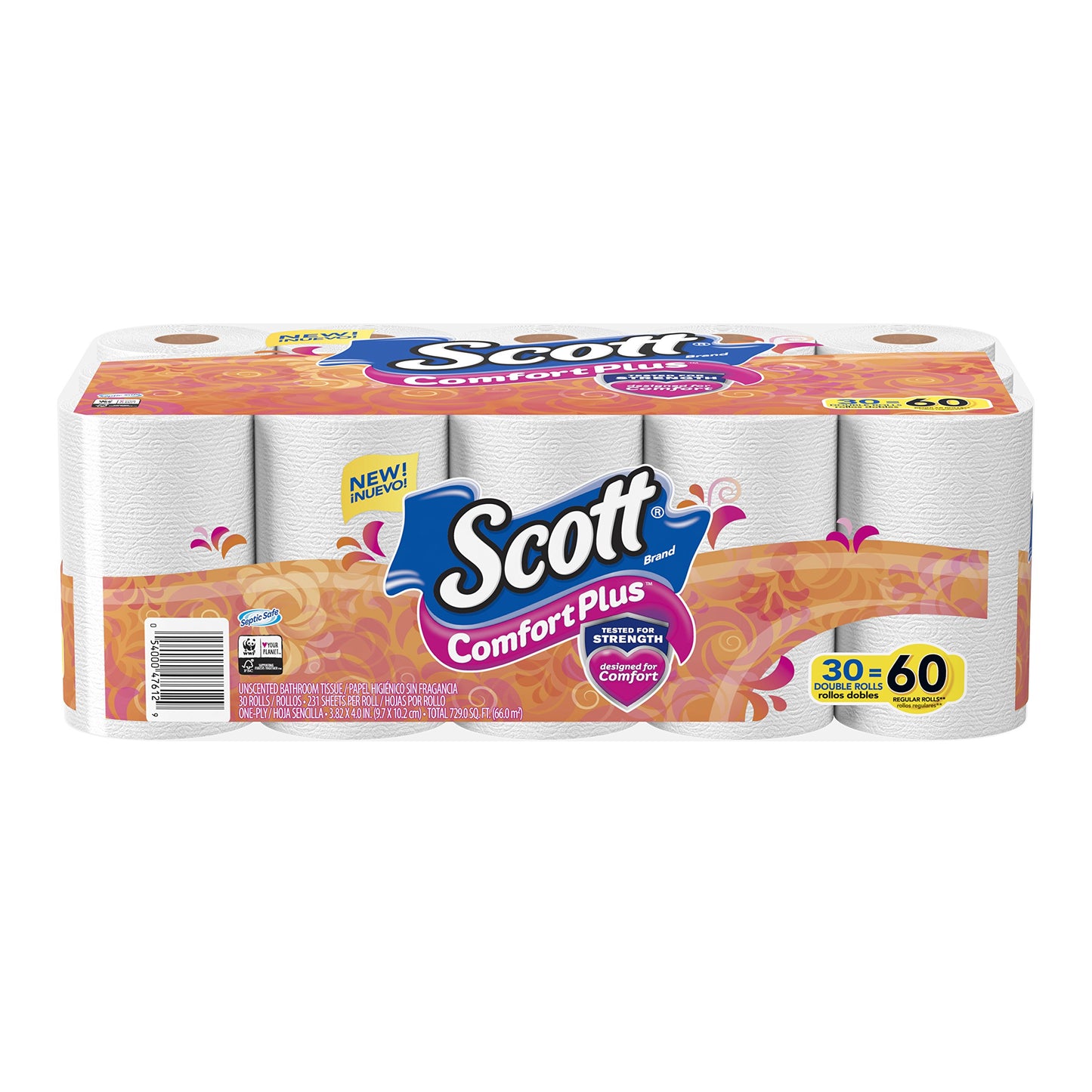 Scott ComfortPlus Toilet Paper, 48 Double Rolls, 231 Sheets per Roll, Septic-Safe, 1-Ply Toilet Tissue